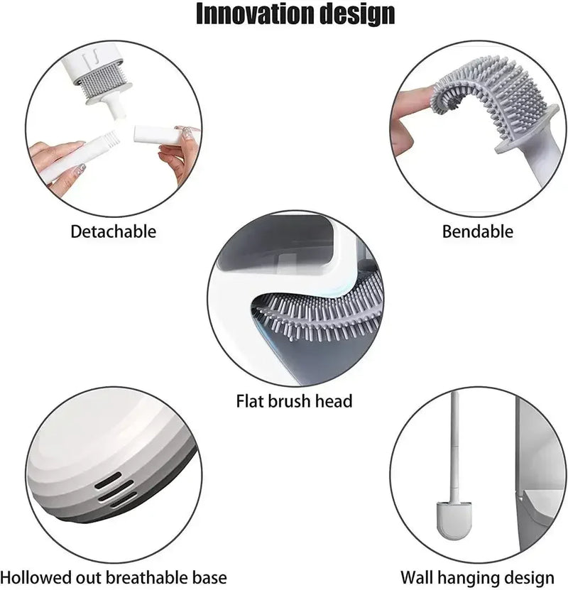 Wall Mounted Toilet Brush Replacement Long Handled Silicone Toilet Brushes Quick Drying Soft Bristles Toilet Bidet Bathroom Set