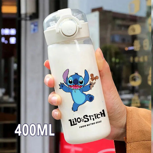 600/400ML Lilo&Stitch Straw Bottles Disney Drinking Office Transparent Portable Anti Drop Children's Water Bottle PC Material