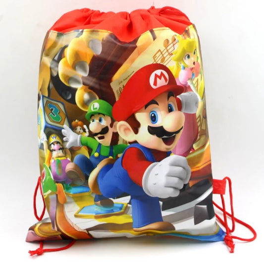 Mochila con cordón de Super Mario, mochila no tejida de Anime de Mario, decoración de bolsillo para fiesta de cumpleaños, regalos para niños, suministros para fiestas