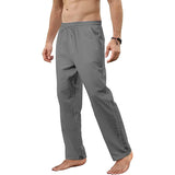 Men's Cotton Linen Pants Loose Breathable Casual Solid Color Long Pants Large Size Streetwear Fitness Lightweight Yoga Trousers