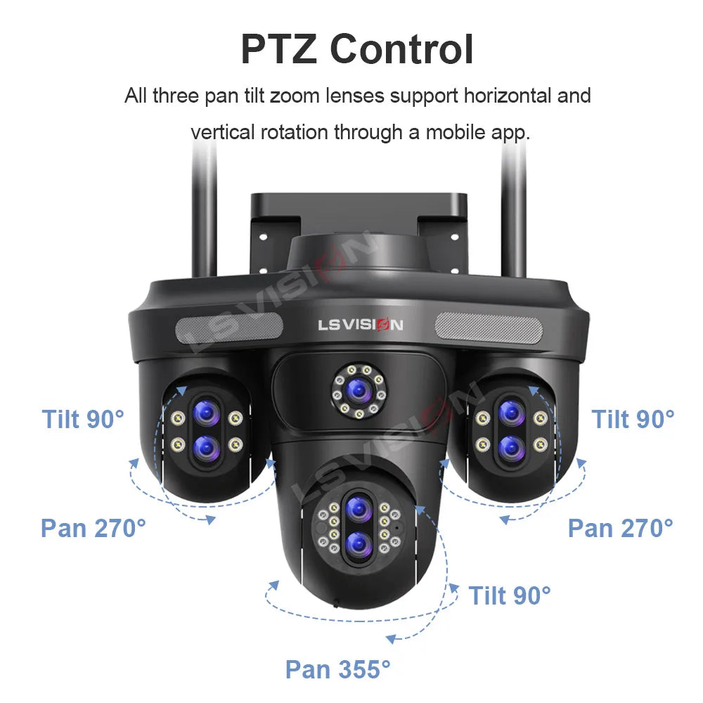 LS VISION 10X Optical Zoom 4-Screens WiFi IP Camera  35MP Outdoor Wifi Security PTZ Cam Auto Tracking Home Surveillance Cameras