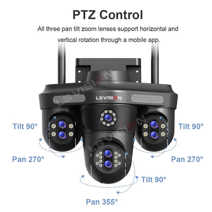 LS VISION 10X Optical Zoom 4-Screens WiFi IP Camera  35MP Outdoor Wifi Security PTZ Cam Auto Tracking Home Surveillance Cameras