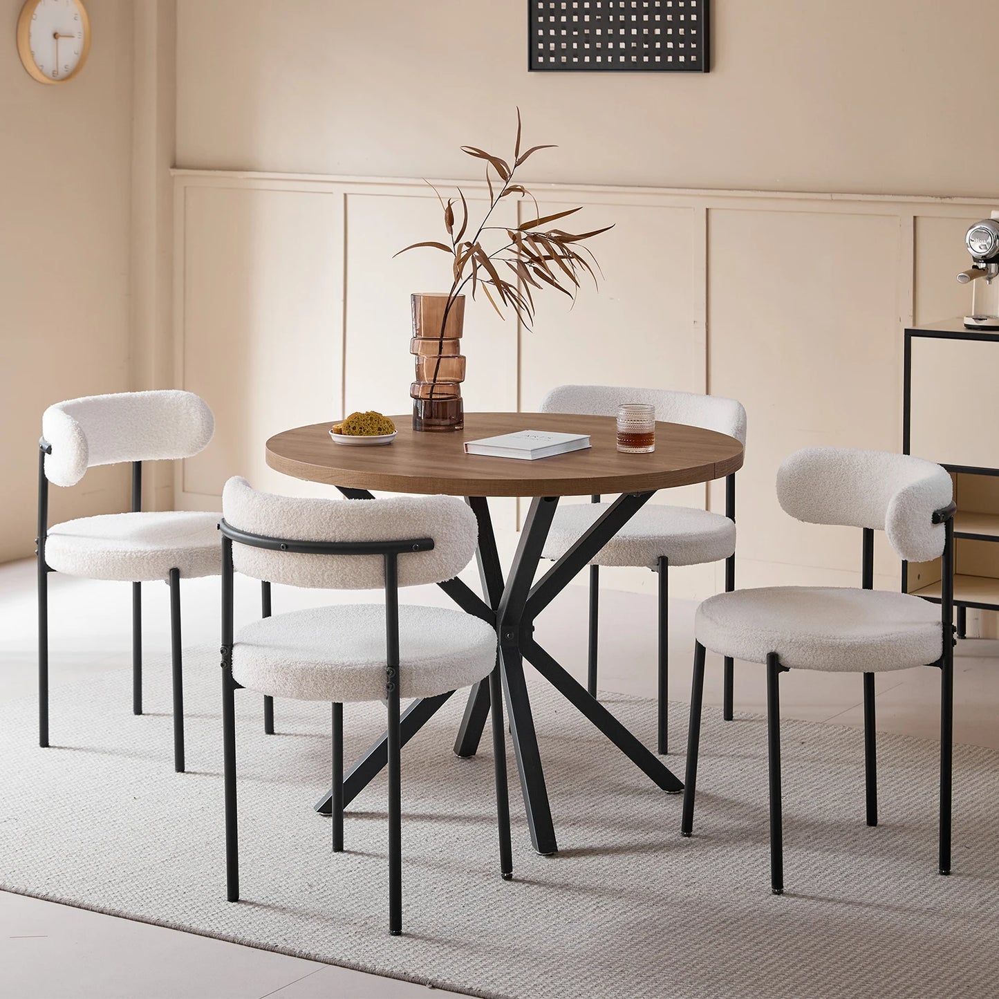EGOONM 4Pcs Nordic Style Dining Chairs Upholstered Kitchen Chairs with Teddy Velvet Chair Home Desk Dining Room Kitchen Chairs