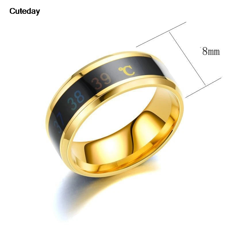 Anillo de temperatura de acero de titanio para hombre y mujer, con sensor de temperatura inteligente, resistente al agua, para medir el estado de ánimo y las emociones.