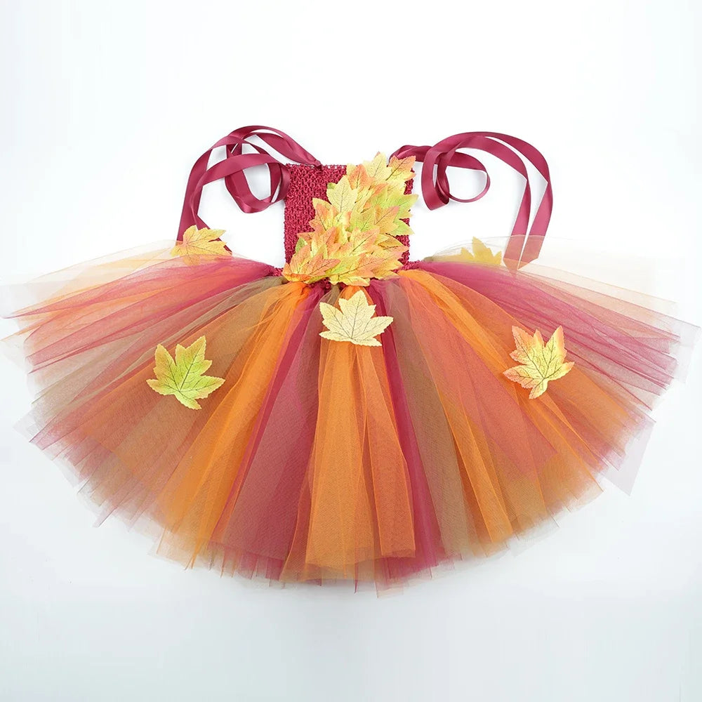 Fairy Costume for Girls Forest Woodland Autumn Fairy Tutu Dress Up Maple Leaves Halloween Thanksgiving Tulle Princess Dress 1-12T
