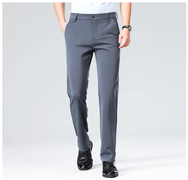 Pantalones de talla grande para hombre, pantalones de traje de negocios, pantalones de vestir formales elásticos, pantalones negros clásicos para hombre grande