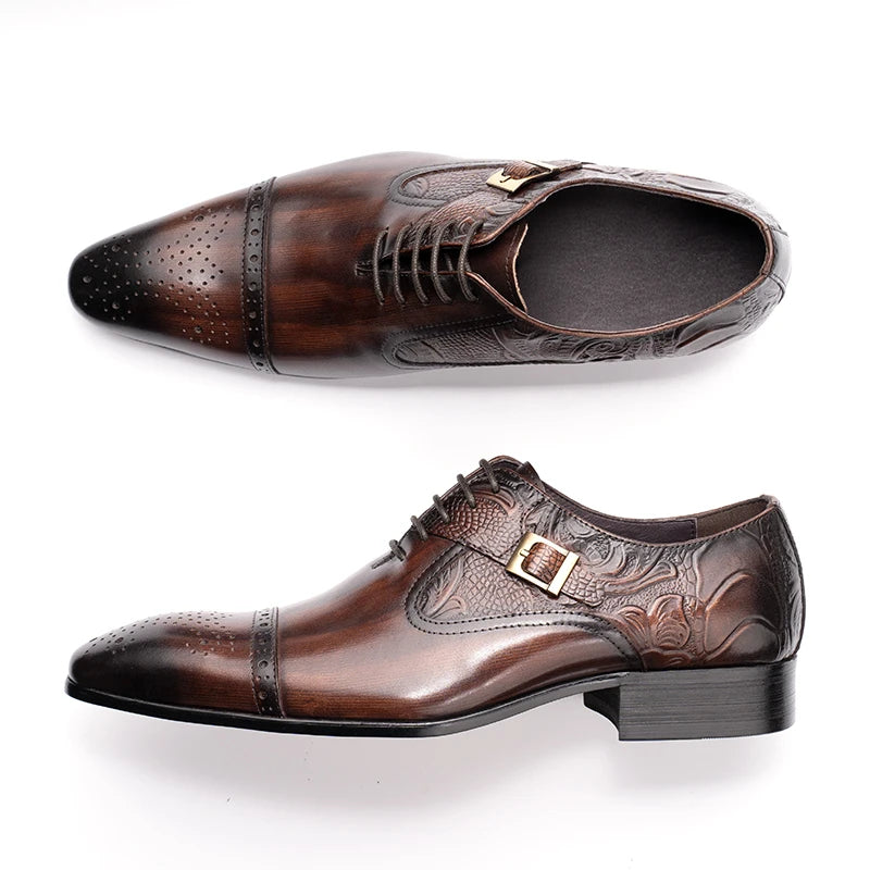 Nice Men Black Brown Leather Oxford Brogue Dress Shoes Office Men's Leather Men's Pair with Suit Jeans Side Lace Up Buckle Stylish