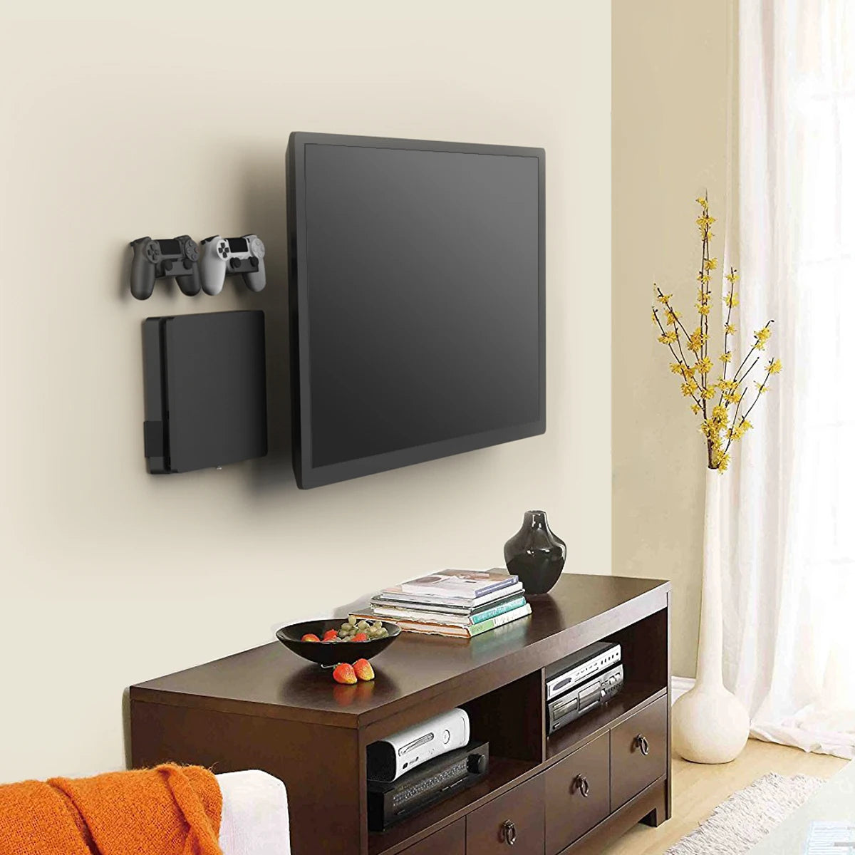 Monzlteck Wall Mount For PS4 Slim, All Metal Vertical Hanging on Wall Space Saver Easy to Install
