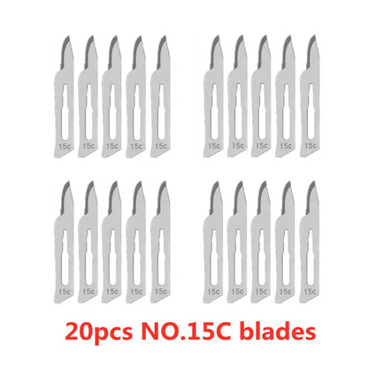 20-100pcs NO.10-15C Carbon Steel Carving Metal Scalpel Blades Handle DIY Cutting Repair Animal Surgical Knife Tool Box Non Slip