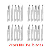 20-100 hojas de bisturí de acero al carbono n.° 10-15C para tallado de metal, mango de bricolaje, corte, reparación, cuchillo quirúrgico para animales, caja de herramientas antideslizante