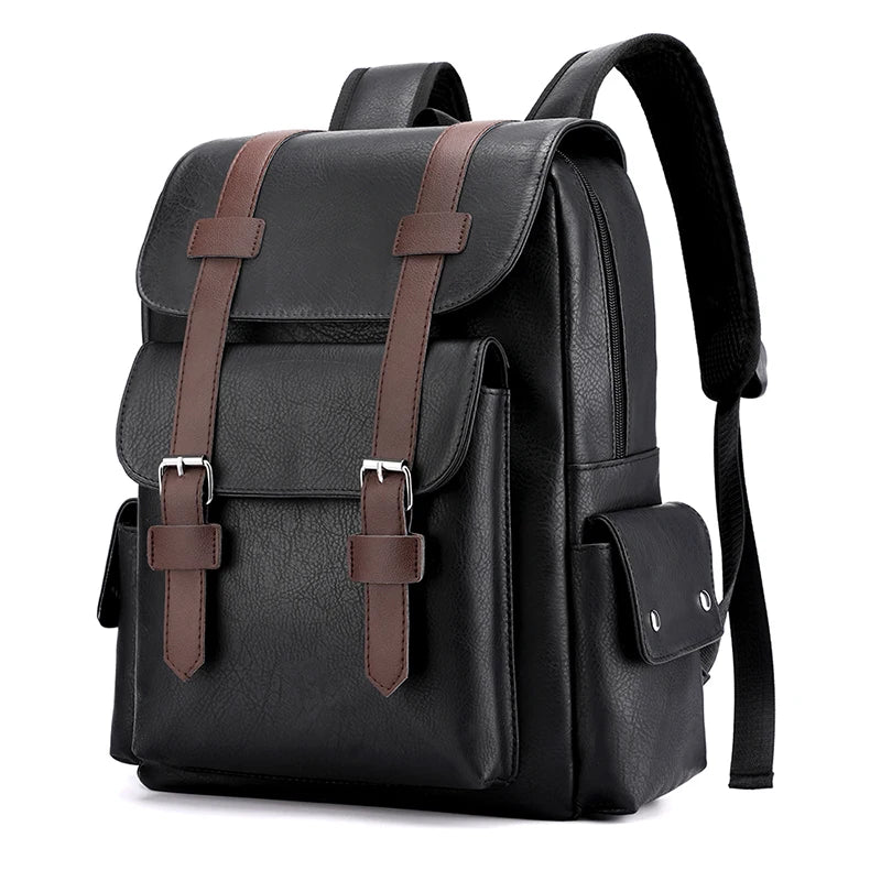 Mochila de piel sintética para hombre, mochila grande para portátil, mochila negra para adolescentes y niños, mochila marrón, 2023