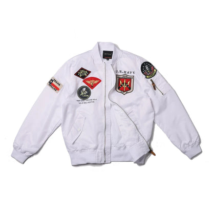 High Quality Military Fashion Casual Boy Youth Lightweight Top Gun Patch Embriodey Streetwear Ma1 Satin Flight Bomber Jacket Men