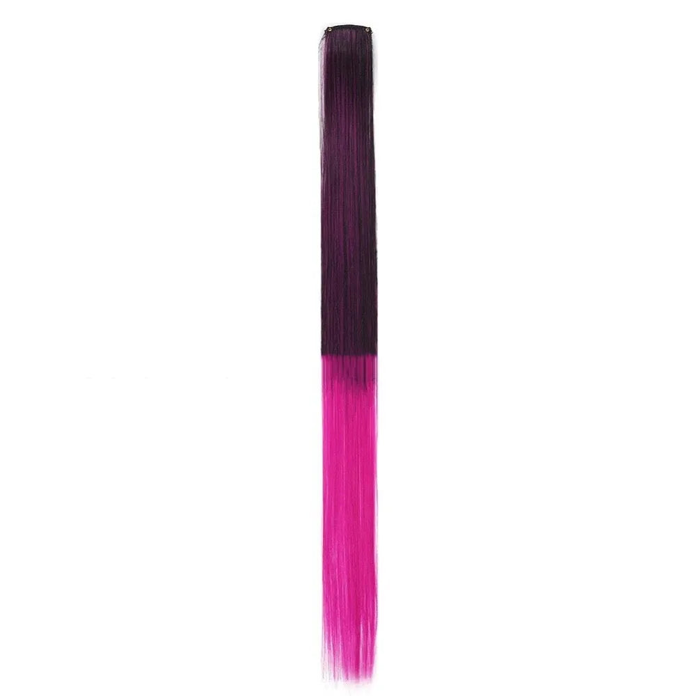 New Stripe Printed Clip-in Hair Extensions Synthetic Straight Hair Highlights Colorful 18 Inch Wig Hairpieces for Girls