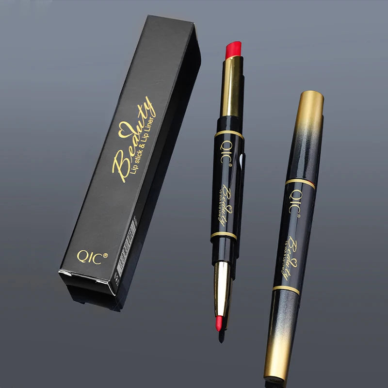Delineador de labios 2 en 1, resistente al agua, mate, lápiz labial, rojo sexy, de larga duración, maquillaje, cosméticos
