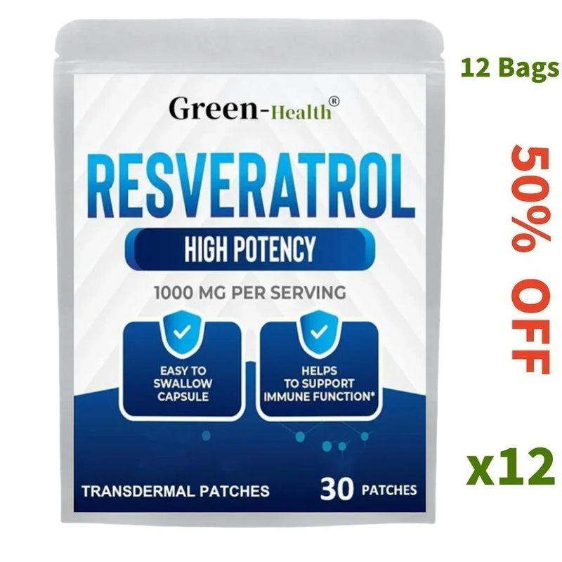 30 Patches Resveratrol Transdermal Patches Antioxidant Supplement Helps Support Anti-Aging and Immune System