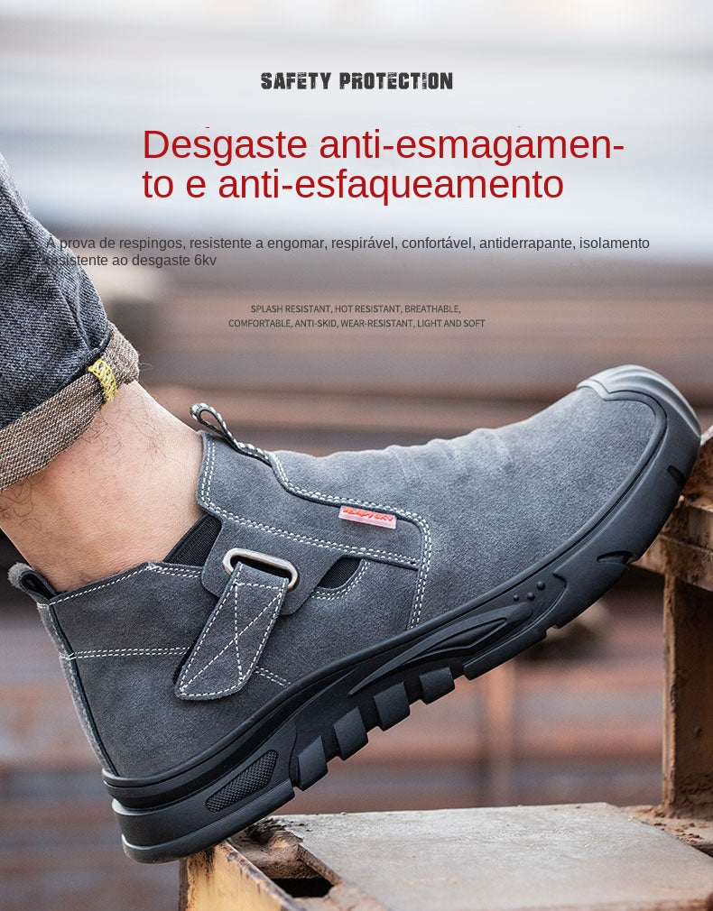 Genuine Leather Cow Suede Safety Work Shoes For Men Composite Head Anti Nail Anti Static Welding Shoes Indestructible Boots