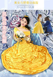 New adults cosplay christmas womens princess ball gown beauty and the beast belle costume for dress yellow gown fancy women