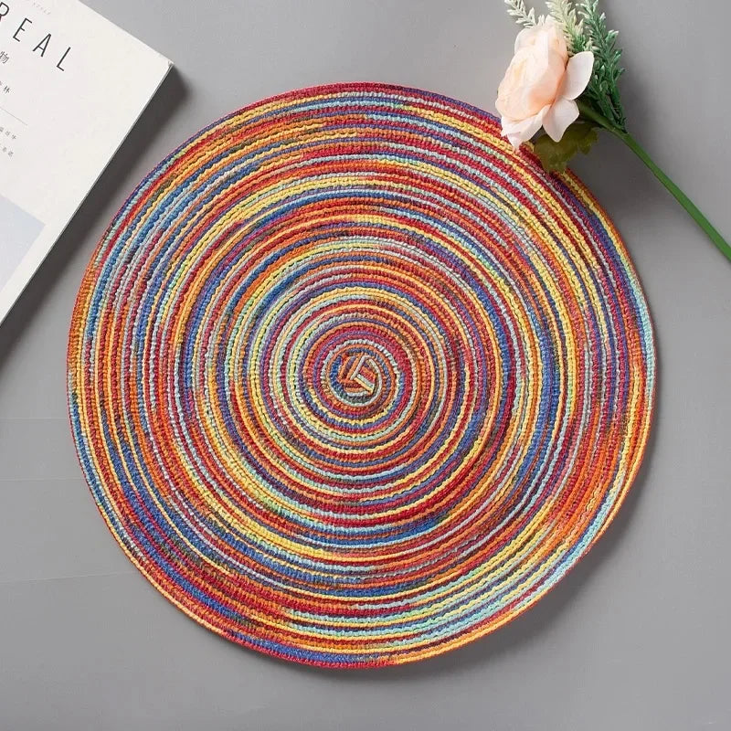 Placemats for Dining Table 1PC Linen cotton woven non-slip ironing placemat teacup mat Round plate mat flower mat kitchenware
