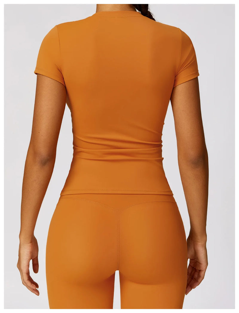 NCLAGEN - Camiseta deportiva para mujer, para correr, de verano, de manga corta, cuello redondo, transpirable, elástica, para gimnasio, yoga, fitness, ajustada, activa