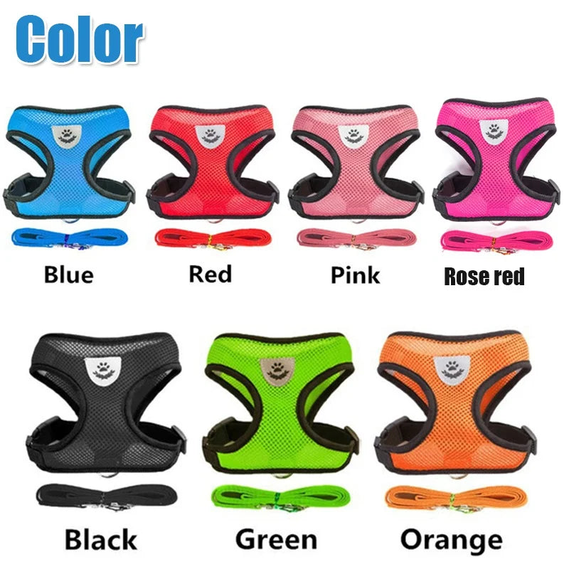 Arnés para perros y gatos con correa ajustable, malla de poliéster, transpirable, reflectante, para perros pequeños, accesorios para gatos.