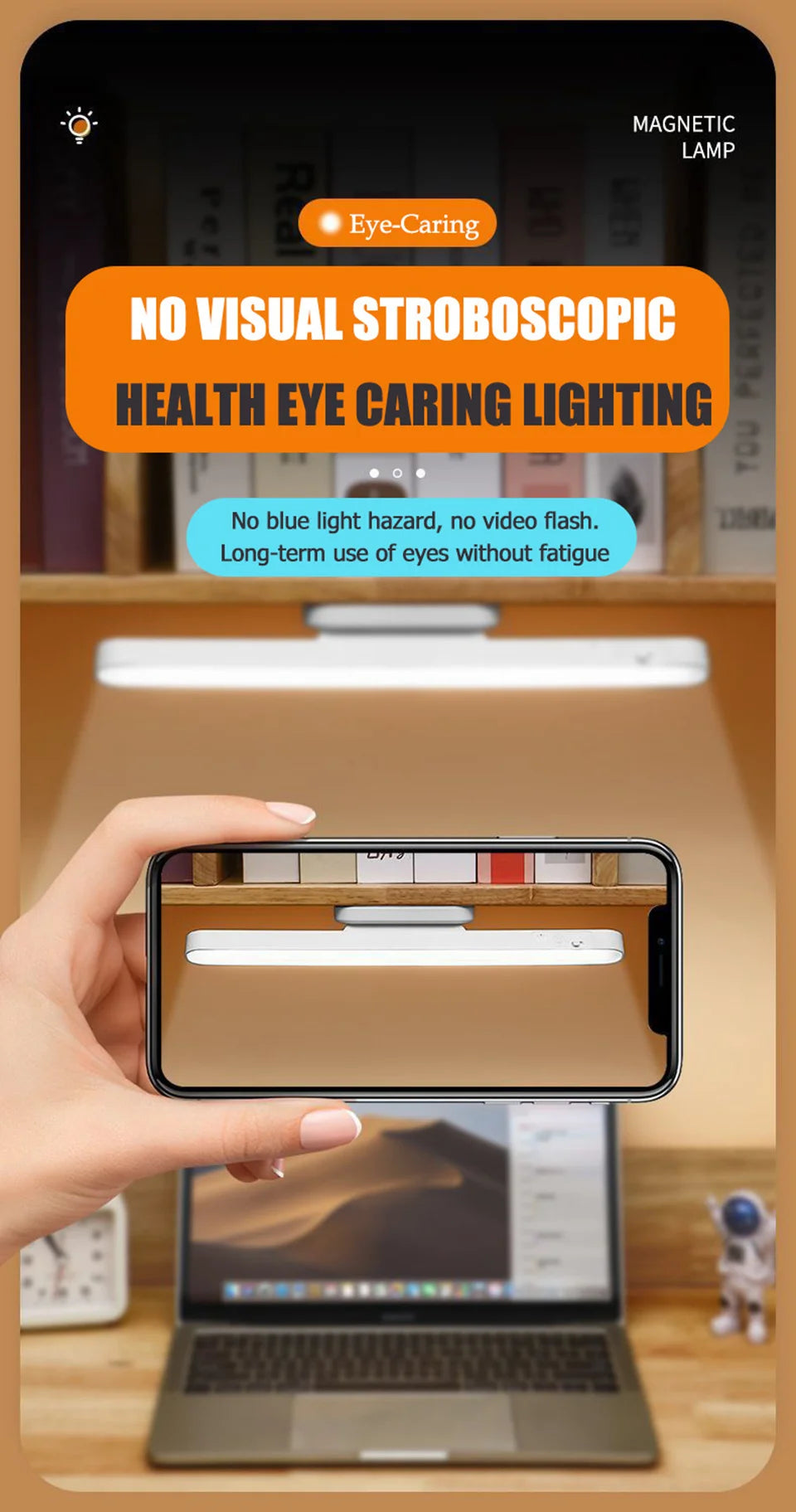 Remote LED Desk Lamp Magnetic Hanging Night Light USB Rechargeable Table Lamp 3 Colors Reading Light For Cabinet Closet Wardrobe