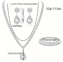 4 Pieces Luxurious Jewelry Set Exquisite Rhinestone Pendant Elegant Women's Crystal Silver Plated Necklace Earrings Bracelet Set