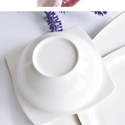 Ceramic Square Plates and Bowl Set Dinner Set Plates and Dishes Bone Porcelain Tableware Phnom Penh Cutlery Kitchen Accessories
