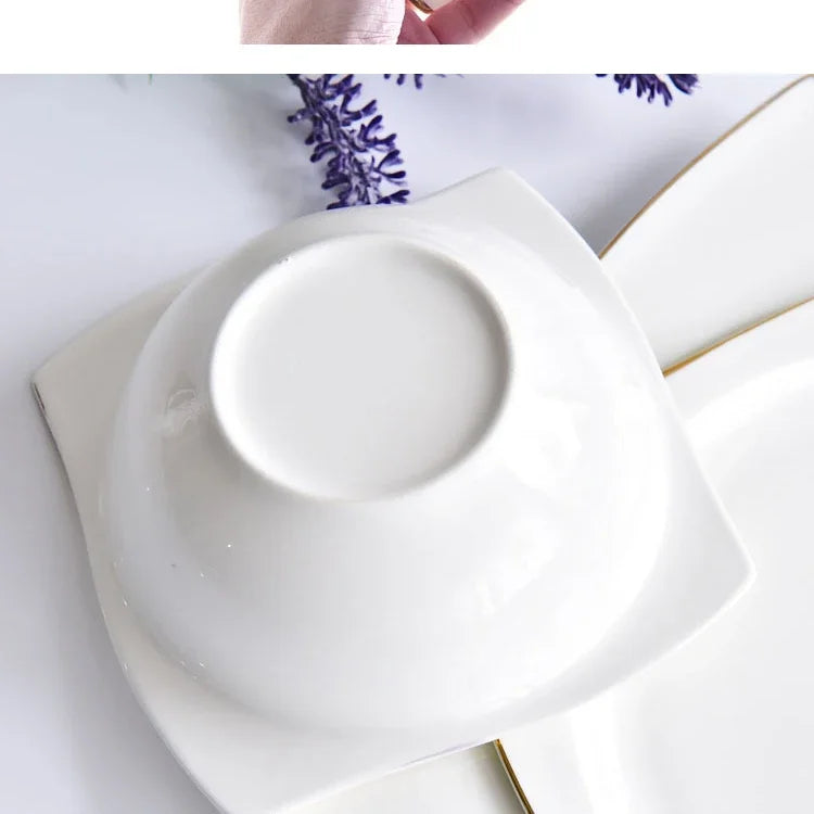 Ceramic Square Plates and Bowl Set Dinner Set Plates and Dishes Bone Porcelain Tableware Phnom Penh Cutlery Kitchen Accessories