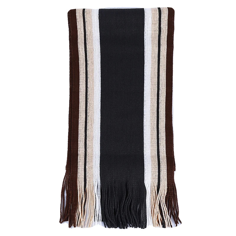 Classic Striped Outdoor Scarves Men Cashmere Soft Knitted Striped Scarf Long Tassel Neck Warmer Men'S Winter Scarf