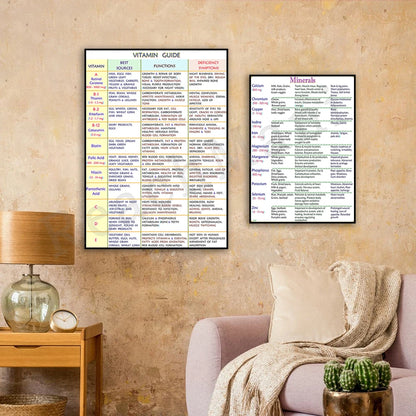 Guide, information on important minerals for health and well-being, healthy vitamins guide decorative canvas typographic poster