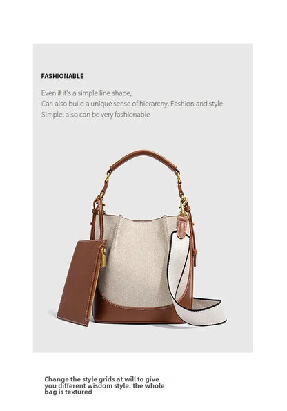 2024 New Large Capacity Women's Crossbody Bag With Wide Shoulder Strap Single Handbag Canva Bucket Bag Motorcycle Equipment Acce