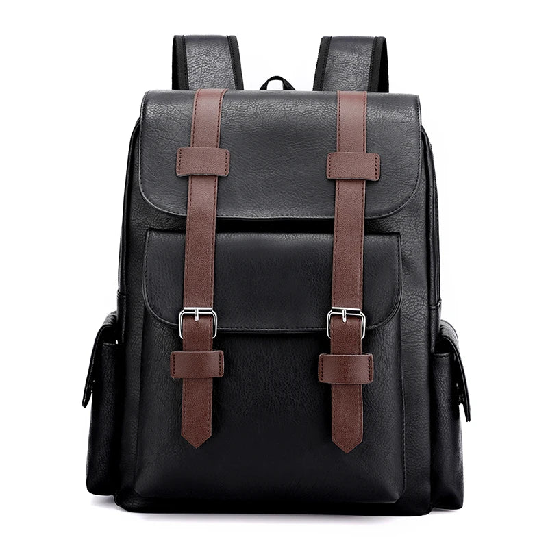 Mochila de piel sintética para hombre, mochila grande para portátil, mochila negra para adolescentes y niños, mochila marrón, 2023