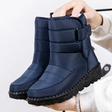 Botas de neve impermeáveis antiderrapantes para mulheres, sapatos de plataforma, tornozelo quente, sapatos acolchoados de algodão, inverno