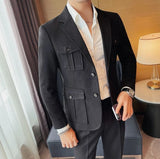 Chaqueta de traje de tweed para hombre, blazer de un solo pecho, gris, moda 2024, abrigo de diseñador de lujo para hombre, ropa de estilo coreano informal