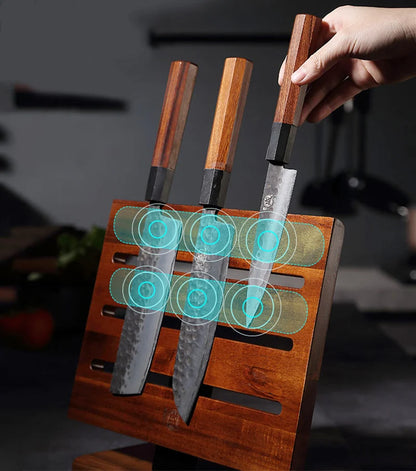 Magnetic Knife Stand Board Acacia Wood Kitchen Display Knife Holder Restaurant Hotel Slicer Butcher Cleaver Magnet Knife Rack