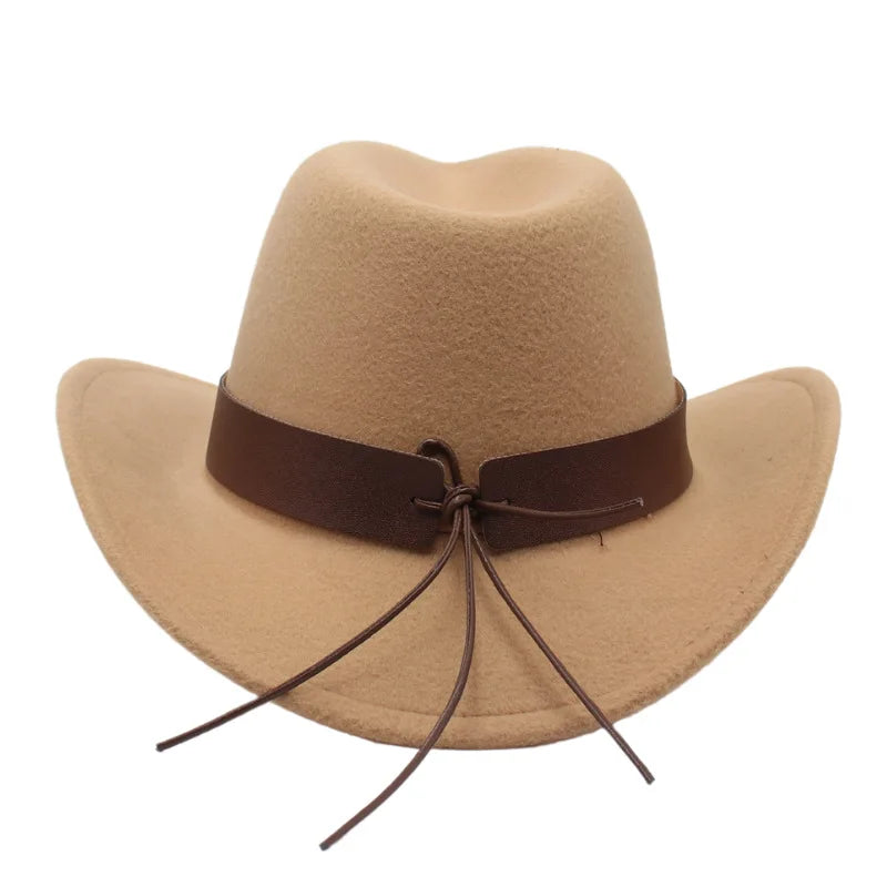 Classic Cattleman Cowboy Hat Retro Bull Head Studded Leather Band Felt Hat Unisex Western Party Cosplay Hat Wide Brim Fedora