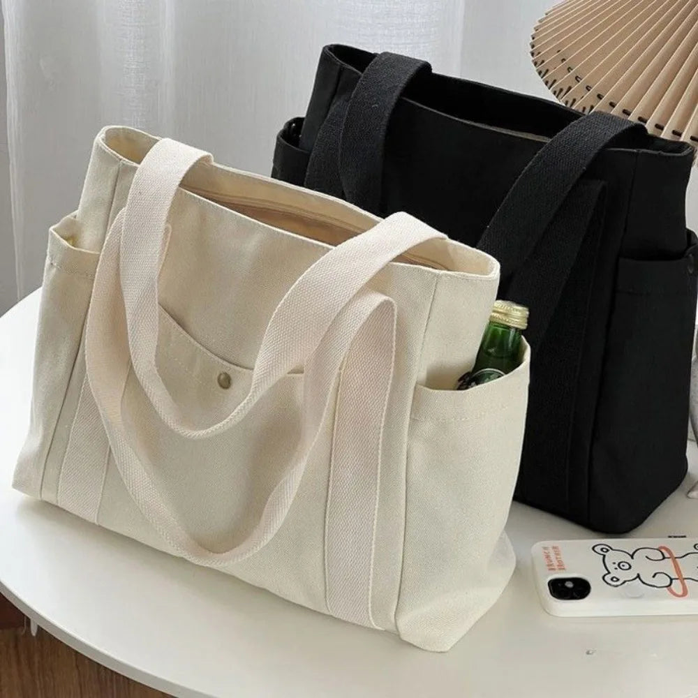 Large Capacity Canvas Tote Bags for Work Commuting College Style Student Outfit Book Shoulder Bag for Women