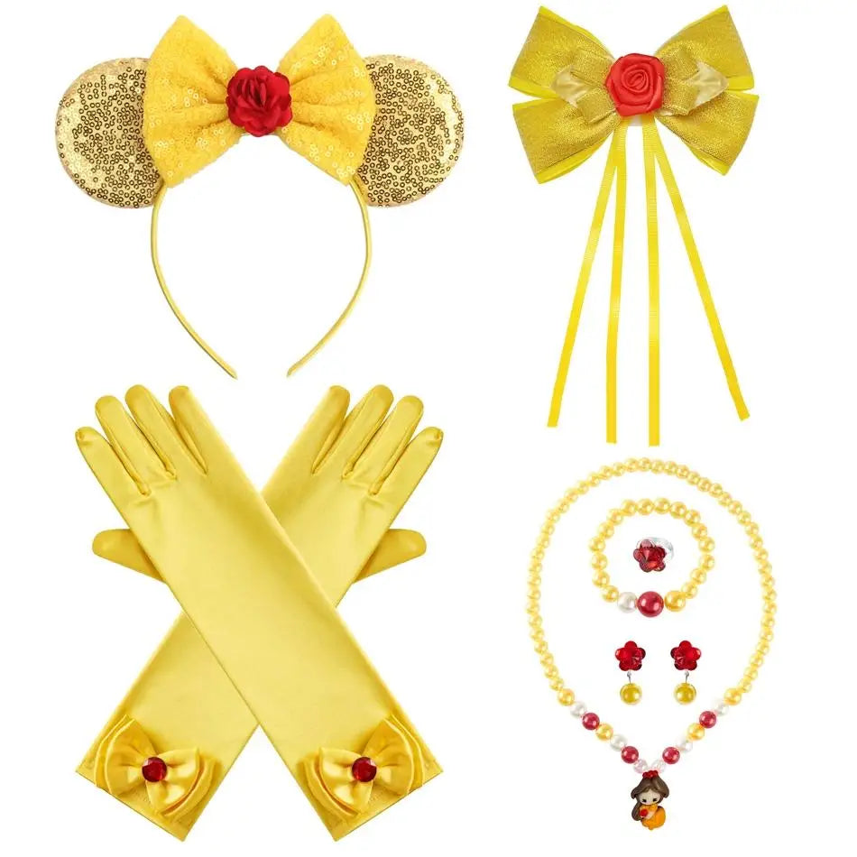 Kids Belle Cosplay Party Princess Dress Beauty Beast Princess Clothes Halloween Event Festival Party Flowers Print Costume