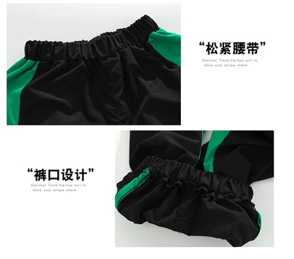 Hip Hop Girls Contrast Bomber Jacket Sport Pants Boys Street Dance Coat Streetwear Kids Jazz Clothes Set Children School Uniform