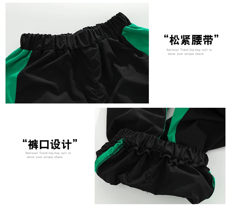 Hip Hop Girls Contrast Bomber Jacket Sport Pants Boys Street Dance Coat Streetwear Kids Jazz Clothes Set Children School Uniform