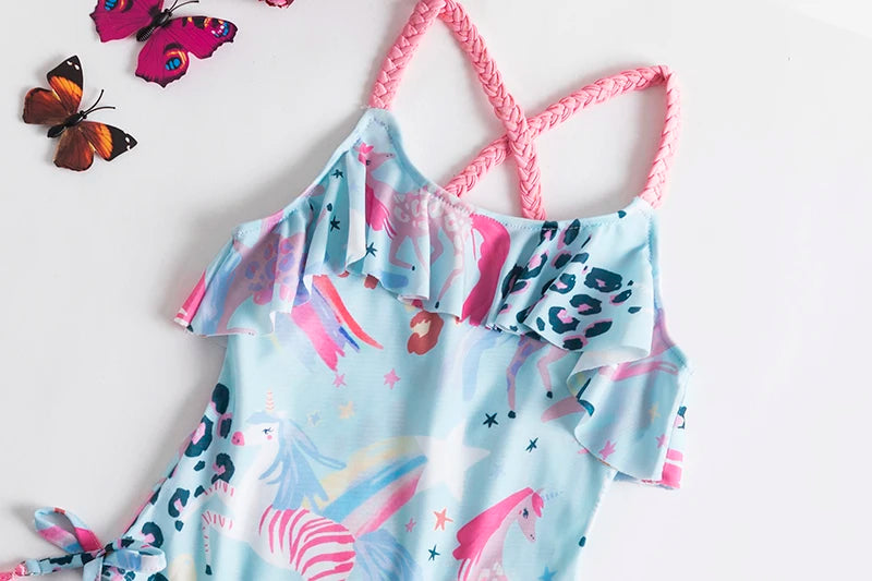 One Piece Girl Swimsuits 1 2 3 4 5 Year Baby Printed Swimwear Summer Beach Bathing Bikini Clothes Kids Bow Seaside Swimming Wear
