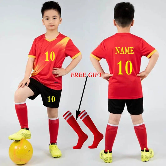 Camiseta de fútbol para niños personalizada, conjunto de camiseta de fútbol para niño, uniforme de fútbol de poliéster transpirable, uniforme de fútbol para niños