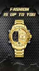 NAVIFORCE Luxury Quartz Watch for Men Honeycomb Dial Design Stainless Steel Wristwatch Dual Display Digital Watches Male Clock