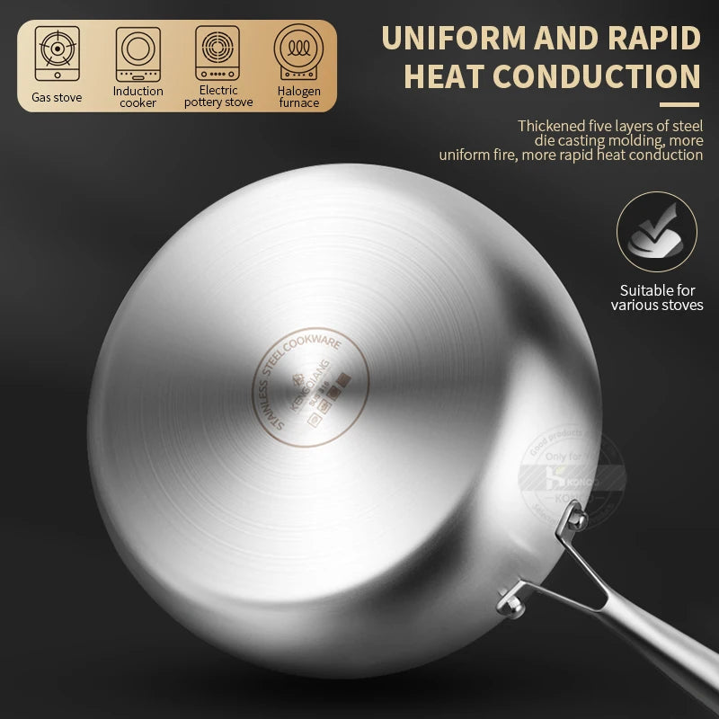 316 Stainless Steel Frying Pan 20cm Uncoated Wok Pan Non Stick Pots Household Cooking Pot Kitchen Cookware Steak Frying pan