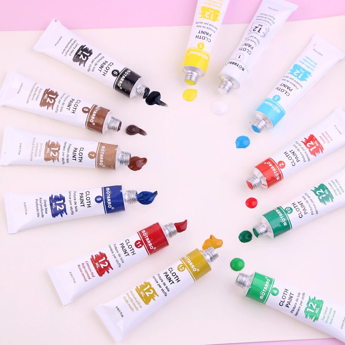 MOTARRO 12 Colors/Box Fabric Paint Set Permanent Textile Paint 12ml for Clothes Canvas Shoes Painting Supplies