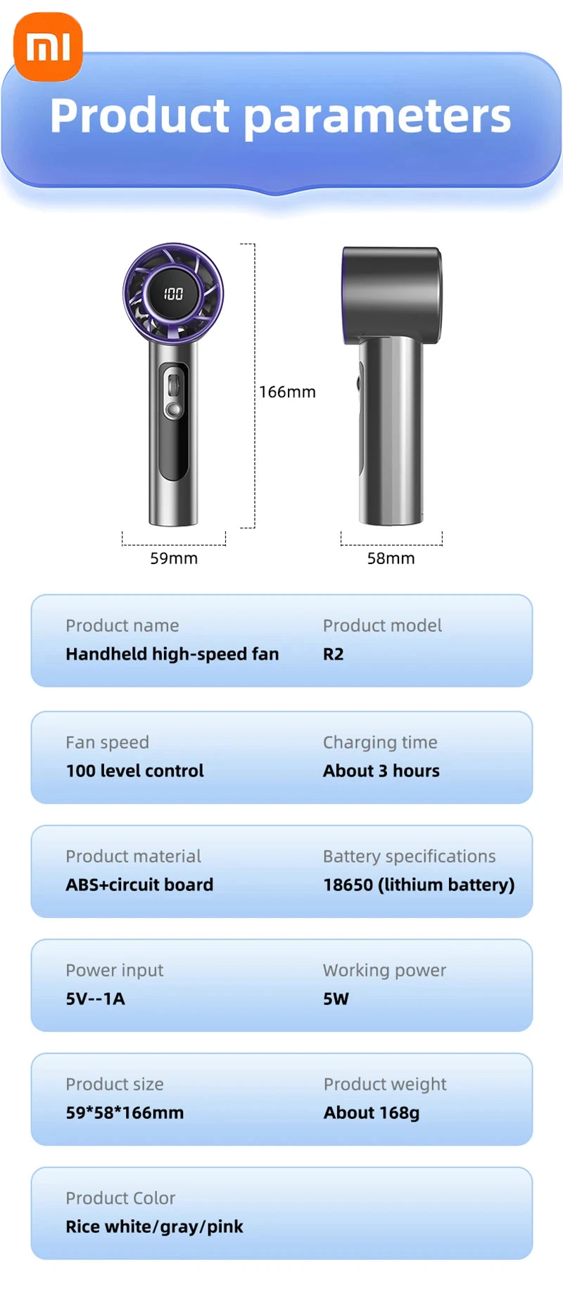 Xiaomi Handheld Portable Fan 100 Wind Speeds Adjustable Usb Charging Mini Outdoor Portable Turbo Long-lasting High Speed Fan