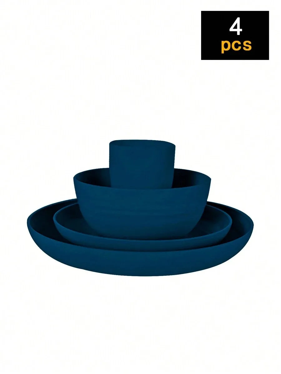 4/16/24pcs Reusable plastic tableware set, including plates, bowls and cups. Suitable for family picnics and school supplies