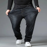 Mens Large Size Black Jeans 10XL Oversize High Waist Loose Trousers Husband Plus Size Loose Denim Trousers Blue Male Denim Pants