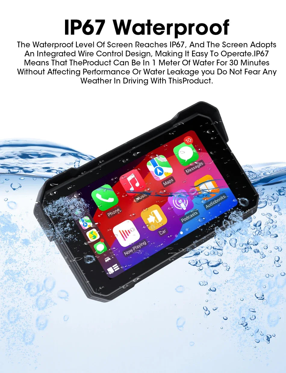 5" Portable Motorcycle Navigation GPS Wireless Carplay&Android Auto Moto Monitor IPX7 Waterproof Display Dual Bluetooth 5.0