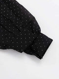Oymimi Fashion Black Rhinestone Women's Dress Casual Lapel Long Sleeve Button Dresses Elegant New Lace-Up Pleated Mini Dresses